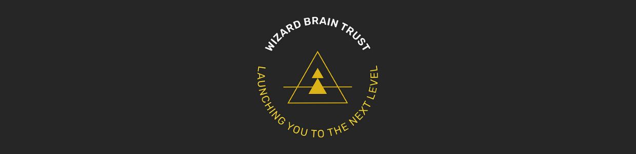 Logo of Wizard Brain Trust with the tagline "Launching You to the Next Level" surrounding a yellow triangle symbol on a black background.